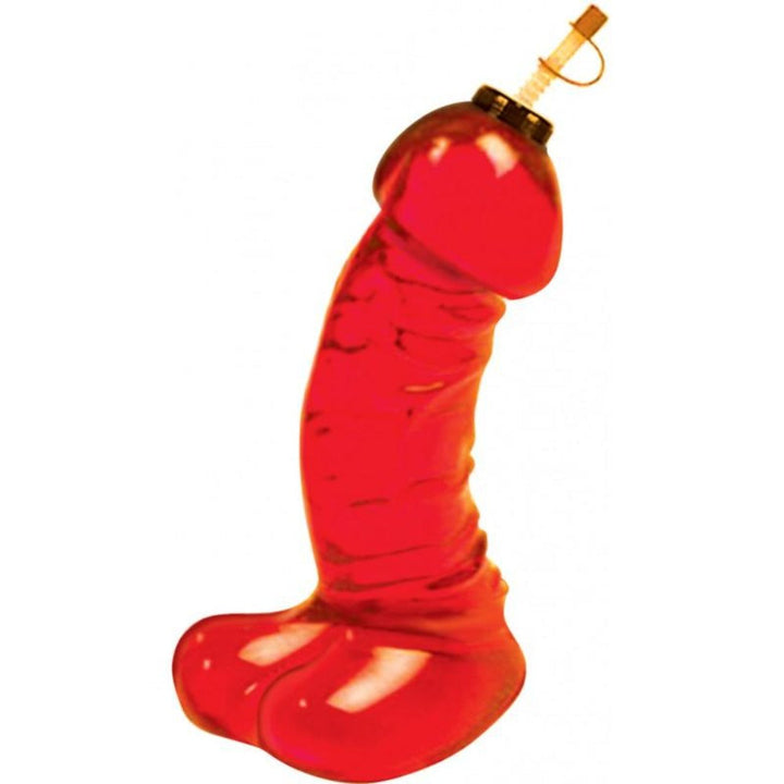 Hott Products Dicky Chug Sports Bottle 16 oz in translucent red with straw cap