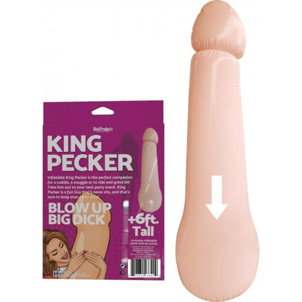 Hott Products King Pecker inflatable novelty beside box, over 6ft tall when inflated