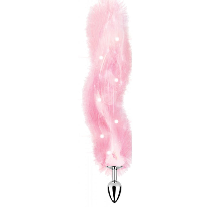 Hott Products Light Up Foxy Tail Butt Plug in pink faux fur with glowing LED lights