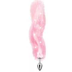 Hott Products Light Up Foxy Tail Butt Plug in pink faux fur with glowing LED lights