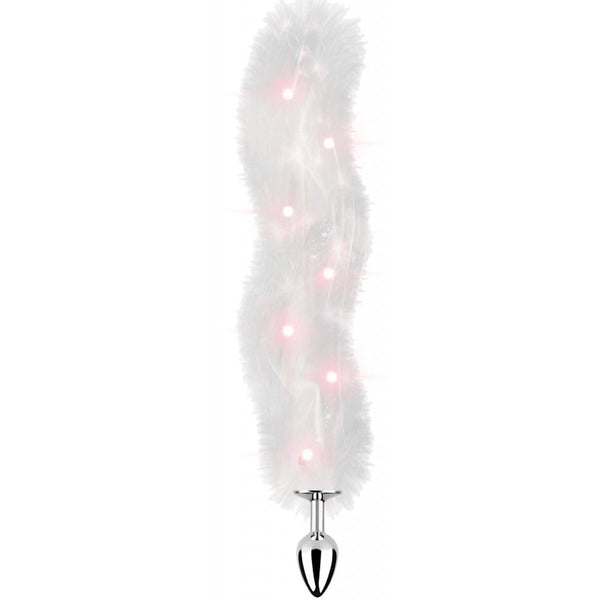 Hott Products Light Up Foxy Tail Butt Plug in white faux fur with soft pink LED lights