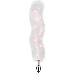 Hott Products Light Up Foxy Tail Butt Plug in white faux fur with soft pink LED lights
