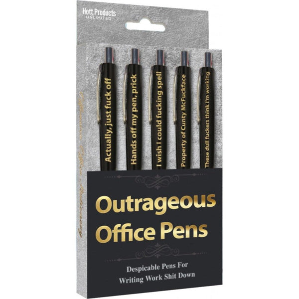 Hott Products Outrageous Office Pens 5-pack in black and gold display box
