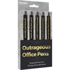 Hott Products Outrageous Office Pens 5-pack in black and gold display box