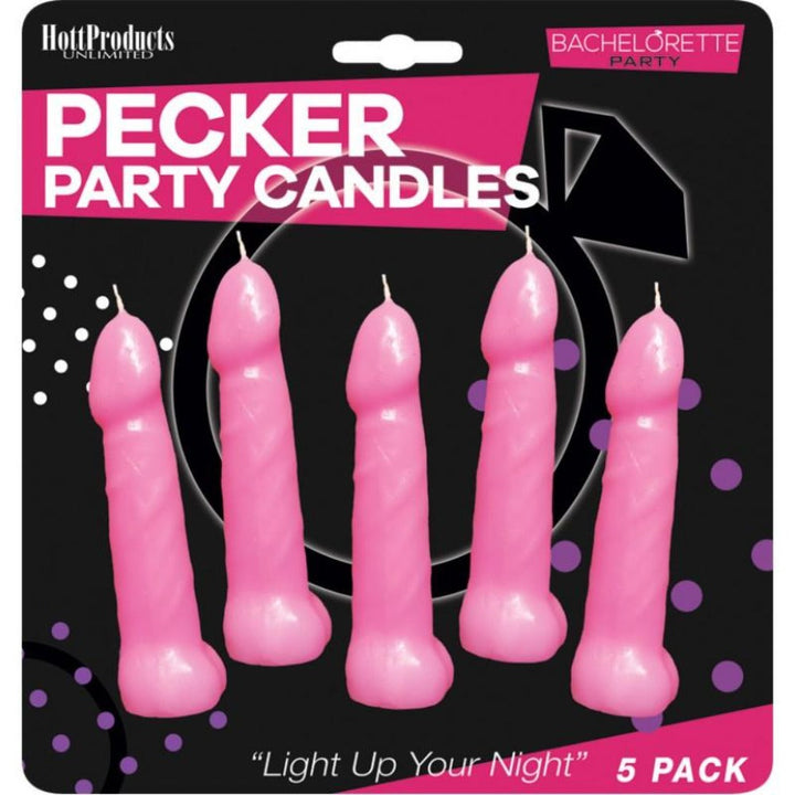Hott Products Pecker Party Pink Candles 5-pack in bachelorette party retail packaging