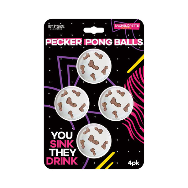 Hott Products Pecker Pong Balls 4-pack, white ping pong balls with novelty print, bachelorette party game