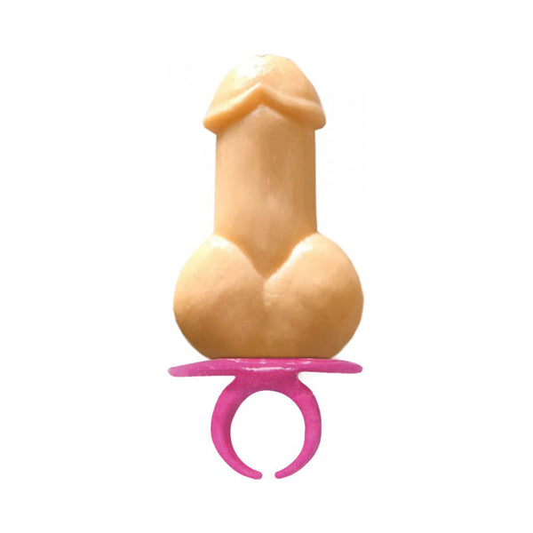 Hott Products Pecker Ring Pop candy lollipop with pink plastic ring base, vanilla-toned