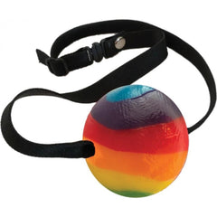 Hott Products Rainbow Candy Ball Gag with adjustable black nylon strap and buckle