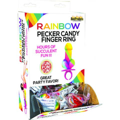 Hott Products Rainbow Pecker Candy Finger Ring retail display box, 12-piece party favor assortment