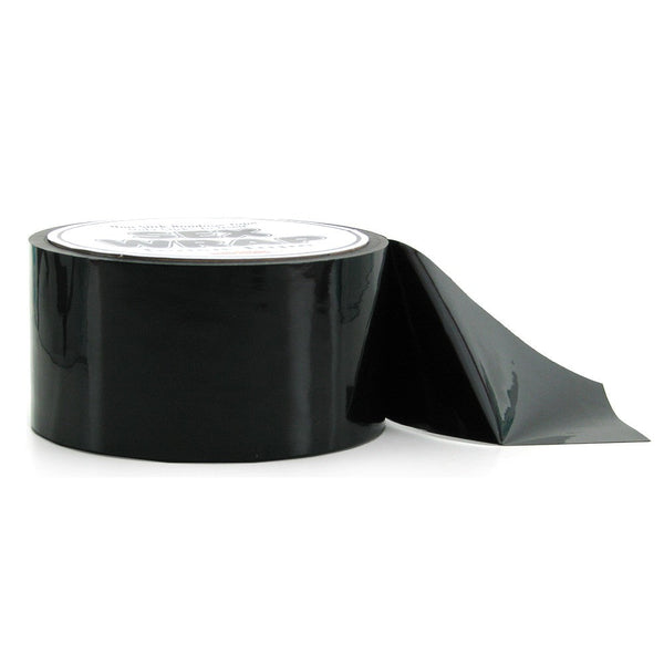 Hott Products Sex Wrap black bondage tape unrolled, showing glossy flexible material