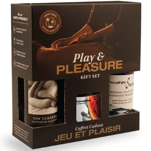 Earthly Body Play & Pleasure Gift Set with watermelon toy cleaner and water-based personal moisturizer