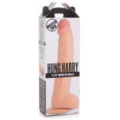 Hung Harry 11.75" dildo with balls retail packaging showing realistic light-tone design