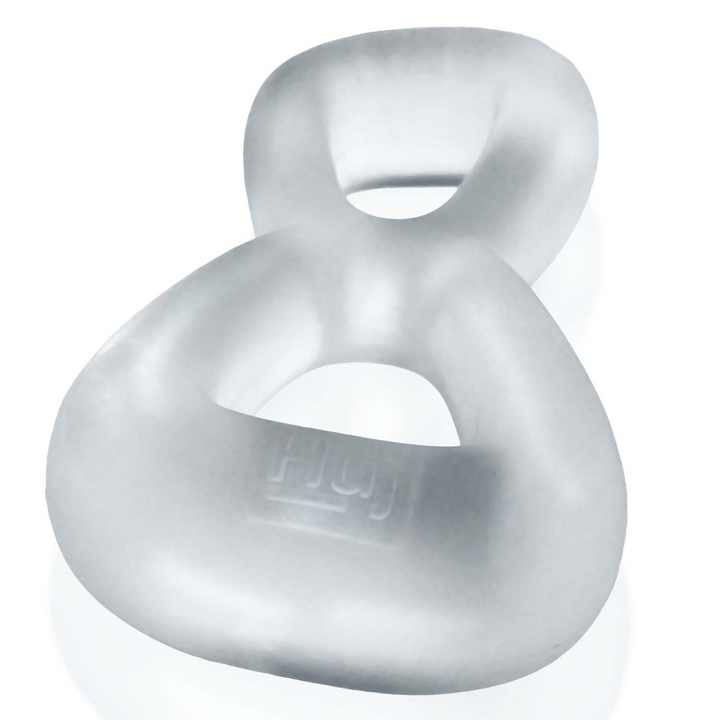 Hunkyjunk Boomerang clear steam double-ring cockring, figure-8 silicone shape, front view