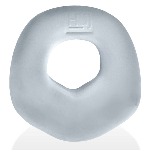 Hunkyjunk Fit Bulge cockring in clear steam silicone, front view showing rounded asymmetric form
