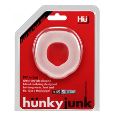 Hunkyjunk FIT c-ring in clear, ultra-stretch plus-silicone blend, shown in retail blister packaging