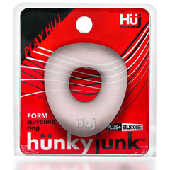 Hunkyjunk FORM surround ring in clear plus-silicone blend displayed in red branded blister packaging