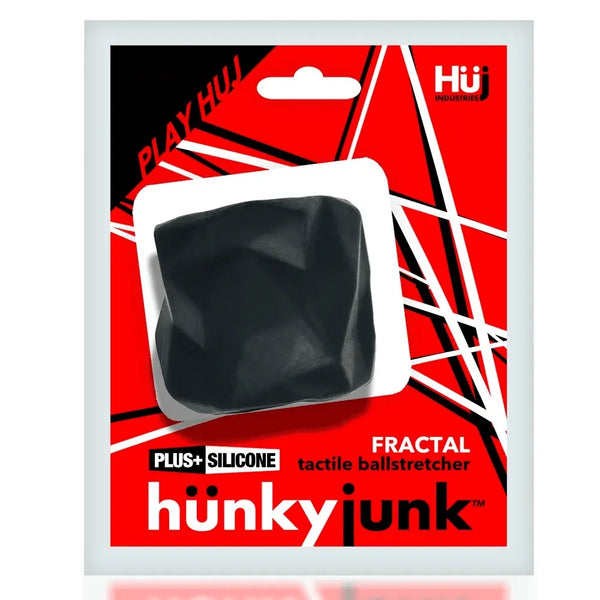 Hunkyjunk FRACTAL tactile ballstretcher in black plus-silicone with geometric faceted surface texture