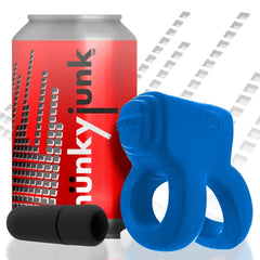 Hunkyjunk REVHAMMER blue ring and black bullet vibe beside beverage can for scale