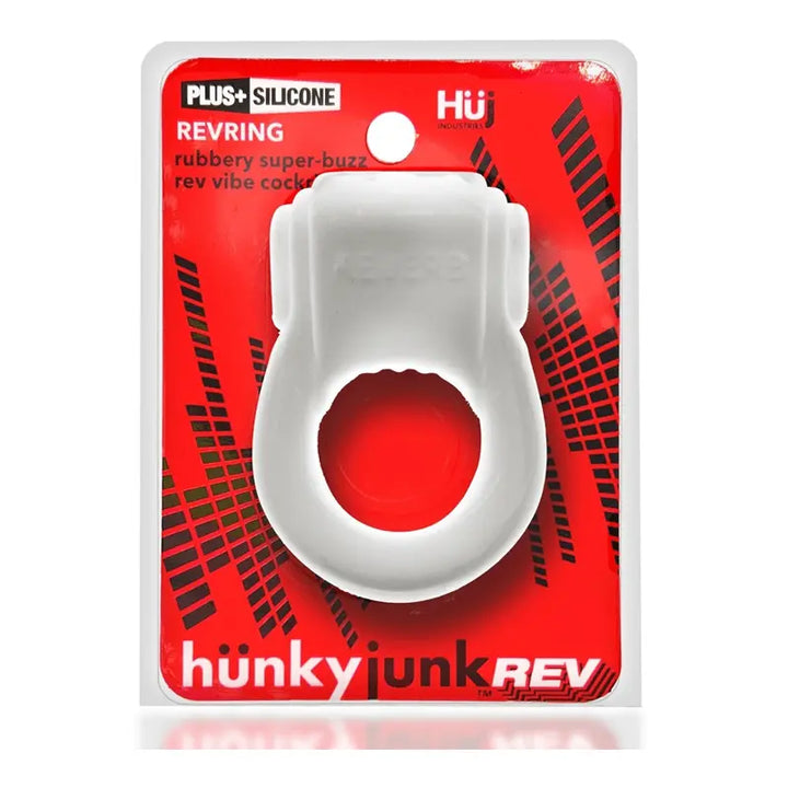 Hunkyjunk REVRING white ice silicone vibrating cock ring in retail packaging