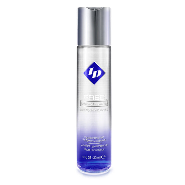 ID Free clear water-based lubricant in a slim 1 oz bottle with silver cap