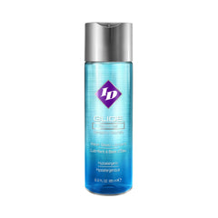ID Glide Water-Based Lube in a clear blue 2.2 oz bottle with a silver flip-top cap
