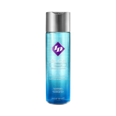 ID Glide water-based lubricant in a clear blue 4.4 oz bottle with silver pump cap