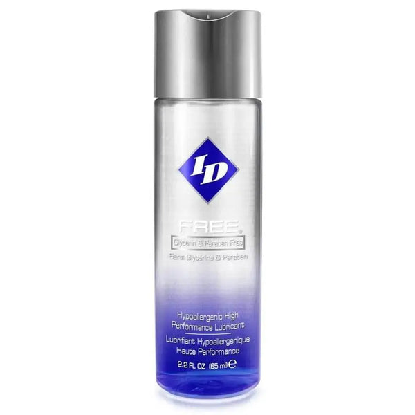 ID Free Lubricant 2.2 oz clear bottle with silver cap, glycerin and paraben free formula