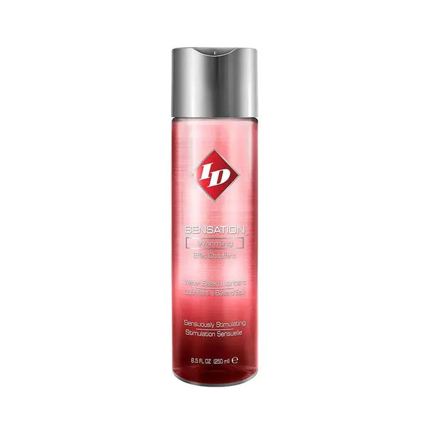 ID Sensation Warming Lubricant in a sleek red 8.5 oz bottle with silver cap