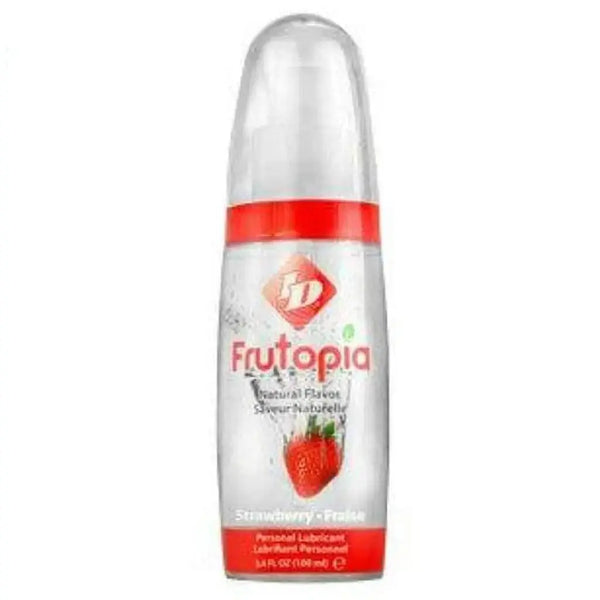 ID Frutopia Strawberry flavored personal lubricant in a clear pump bottle, 3.4 oz