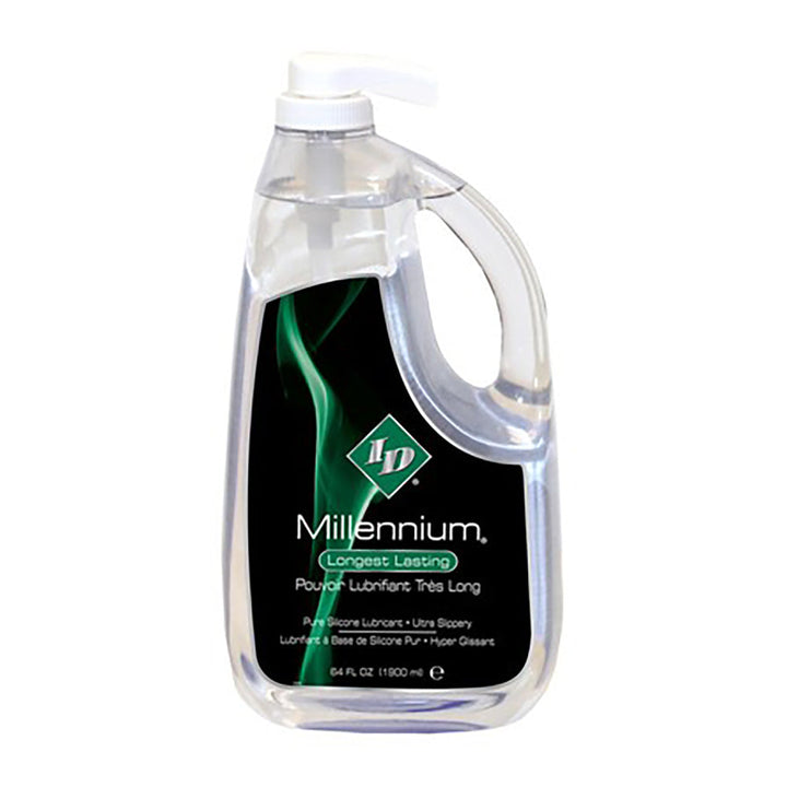 ID Millennium 64 oz silicone lubricant in a clear pump bottle with handle