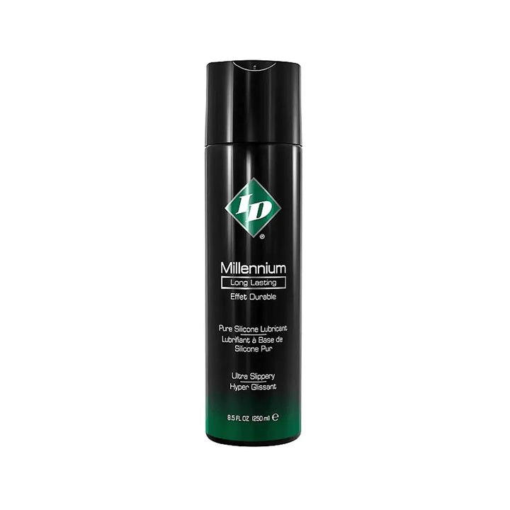 ID Millennium silicone lubricant in a sleek black 8.5 fl oz pump bottle