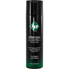 ID Millennium silicone lubricant in a tall black bottle with green label, 8.5 fl oz