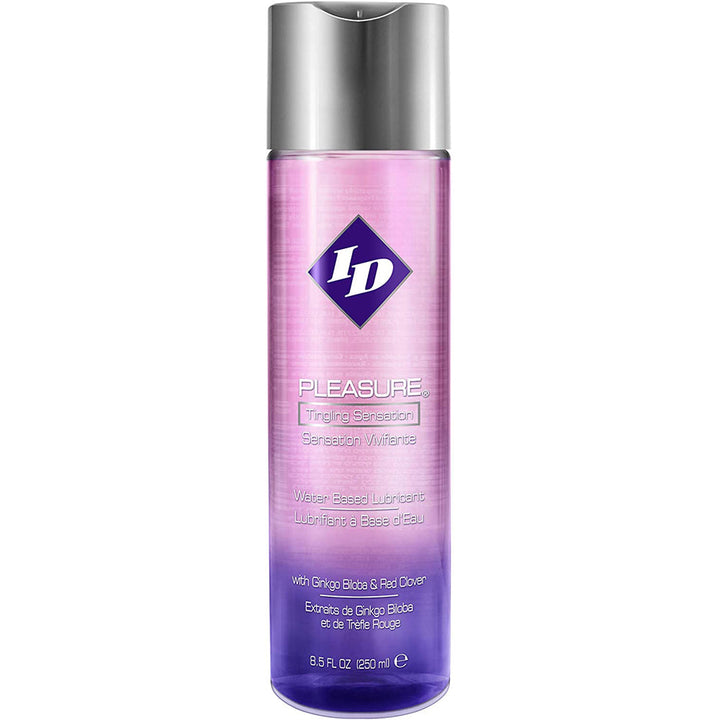 ID Pleasure Tingling Water-Based Lube 8.5 oz in a pink-to-purple gradient bottle