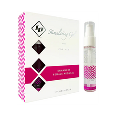 ID Stimulating Gel for Her box and 1oz pump bottle with pink geometric design