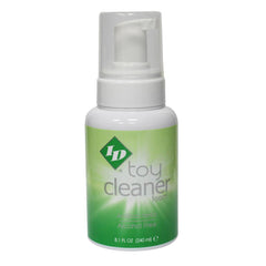 ID Toy Cleaner Foam in a white 8 oz pump bottle with a green label, alcohol-free formula