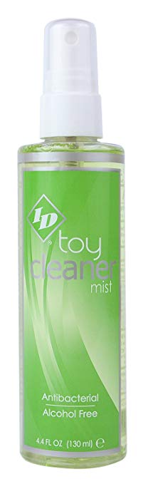 ID Toy Cleaner Mist 130ml clear pump bottle showing green label with product details and size