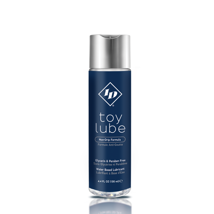 ID Toy Lube 4.4 oz water-based lubricant in a navy blue non-drip pump bottle
