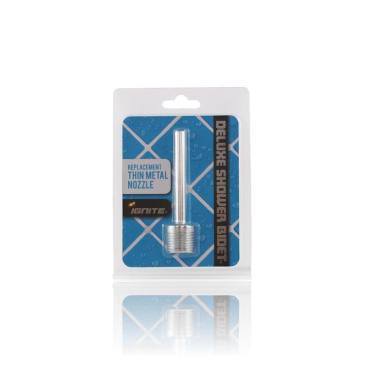 Ignite Thin Metal Nozzle replacement part in retail blister packaging, silver stainless finish