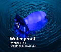 Illumination anal plug submerged in water showing IPX7 waterproof rating with blue LED glow