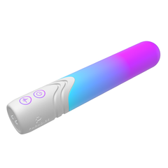 Illumination Bullet Vibrator at an angle displaying blue-to-purple gradient silicone body and dual buttons