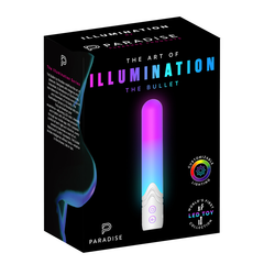 Illumination The Bullet Vibrator retail box with customisable lighting badge and Paradise branding on black