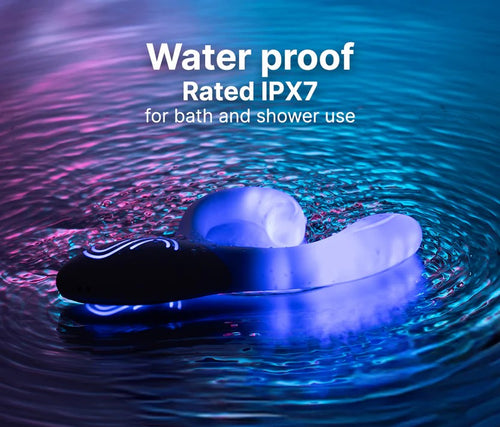 Illumination The Rabbit Vibrator floating in water, showcasing IPX7 waterproof rating