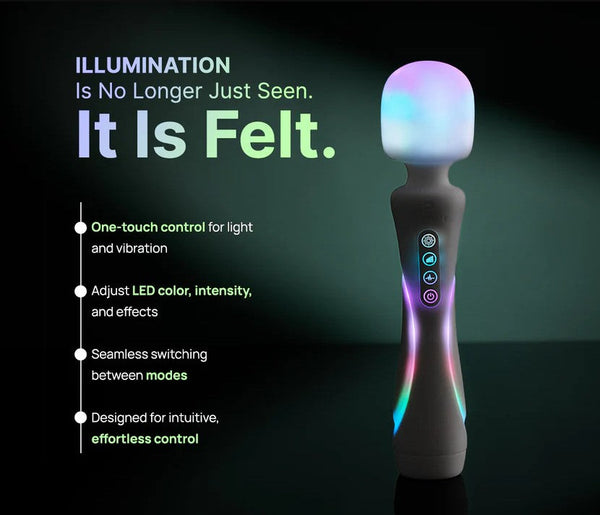 Illumination The Wand vibrator by Paradise with RGB LED lighting and four control buttons