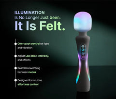 Illumination The Wand vibrator by Paradise with RGB LED lighting and four control buttons