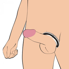 Illustrated diagram showing the magnetic cock ring worn at the base for sizing reference