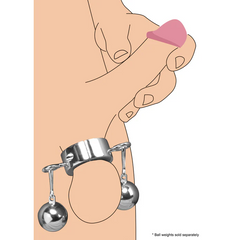 Illustration of Ball Trap stretcher with optional hanging ball weights attached via eye bolts (sold separately)