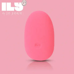 ILY by Je Joue logo shown on pink pebble-shaped silicone vibrator, rear angle