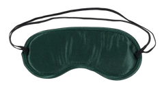 Indica Blindfold laid flat showing emerald green satin fabric and dual black elastic straps