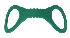 Close-up of Indica Silicone Cuffs stretched open, highlighting smooth matte green silicone