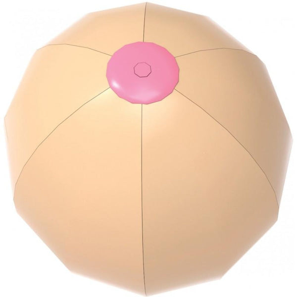 Inflatable skin-toned beach ball with pink center panel, fully inflated top-down view